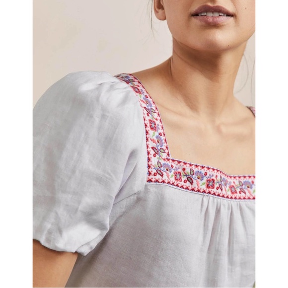 Boden White Square Neck Linen Top - Picture 3 of 5